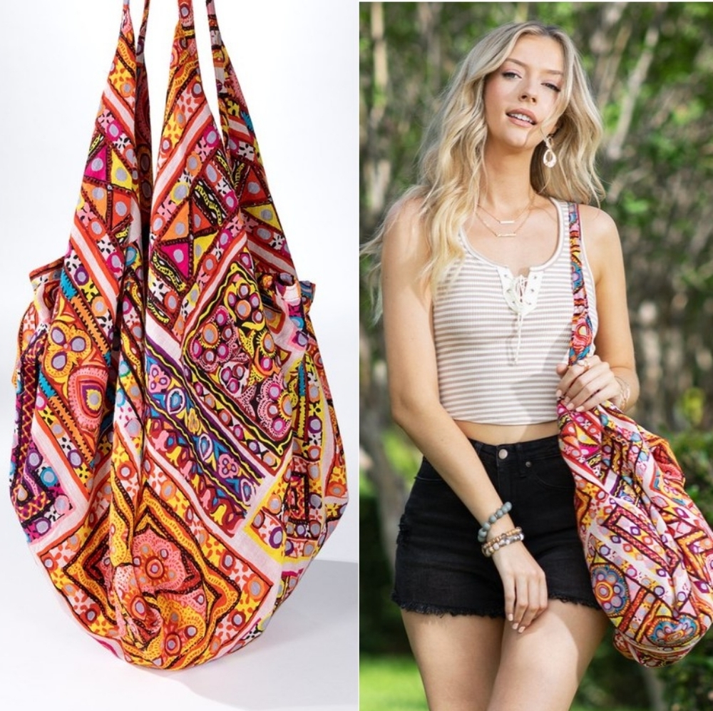 Hobo Beach Yoga Boho Chic Shoulder Bag - Handblock Paisley & Floral Printed